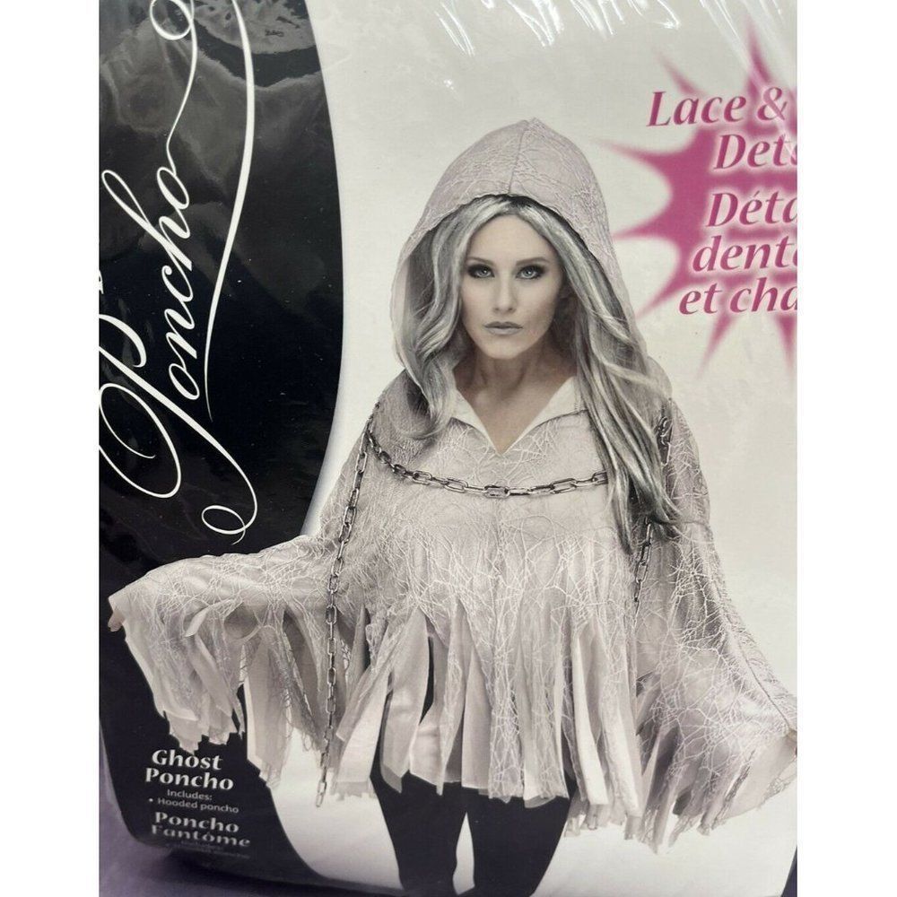 Fun World Ghost Deluxe Poncho Adult Womens Costume Lace & ChaIn new